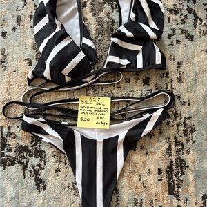 Black and White Striped Bikini Set